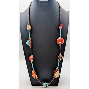 Vintage Tribal Multi-Color Stone Ceramic Beaded Southwestern Vibe 36" Necklace